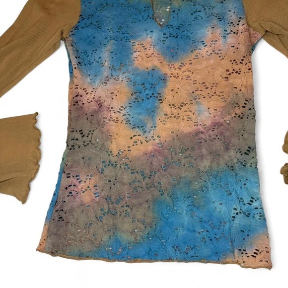 Y2K Grunge Lace Top — Brown + Blue Mesh NWOT 2000s Dark Fairycore - Picture 2 of 5